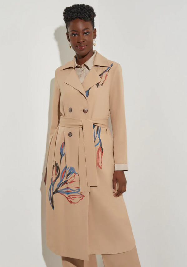 Trench Coat Berdetail Bunga Bordir